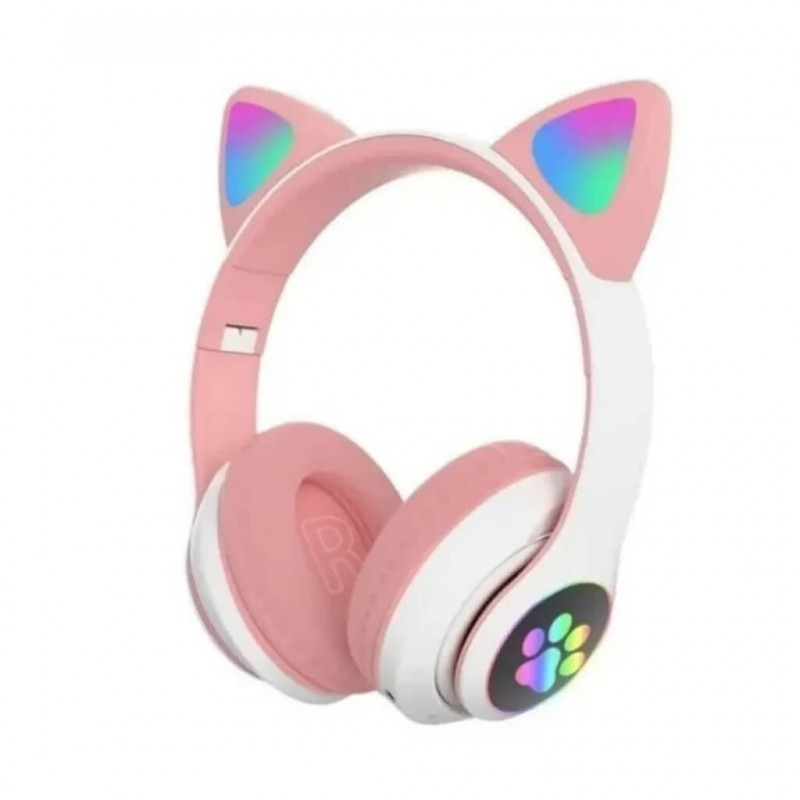 Auricular bluetooth STN-28 con Orejas de Gato Led Rosa