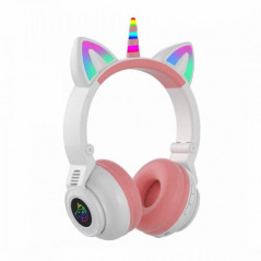 Auricular STN-27 bluetooth unicornio con orejas de gato led blanco