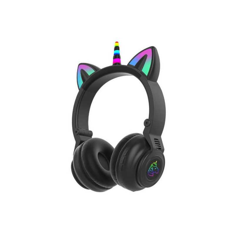 Auricular STN-27 bluetooth unicornio con orejas de gato led negro