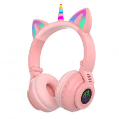 Auricular bluetooth STN-27 unicornio con orejas de gato led rosa