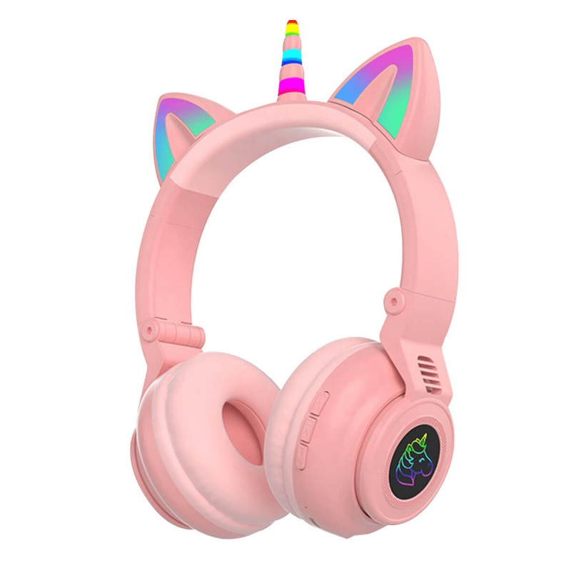 manejo precoz núcleo Auricular STN-27 bluetooth unicornio con orejas de gato led rosa