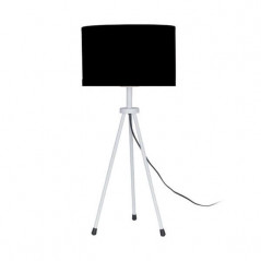 Lampara de mesa SAN JUSTO 7800 TAFI trípode metálico blanco pantalla tela negra h56cm E27