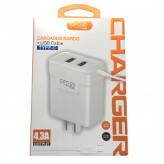 Cargador PRO21 USB-C + 2 USB blanco con cable
