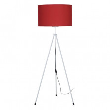 Lampara de pie SAN JUSTO 7810 TAFI trípode metálico blanco pantalla tela roja h143cm E27