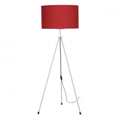 Lampara de pie SAN JUSTO 7810 TAFI trípode metálico blanco pantalla tela roja h143cm E27