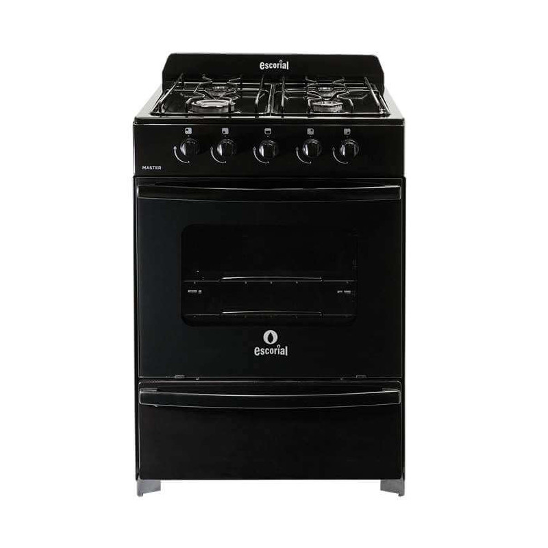 Cocina ESCORIAL MASTER CLASSIC BLACK gas licuado 56cm 4 hornallas negra