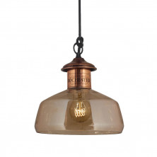 Colgante VIGNOLO ROCHESTER 1 luz vidrio ámbar con cobre E27 24cm
