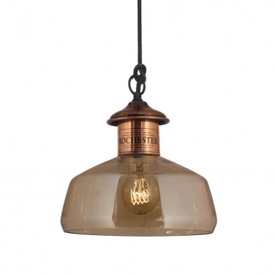 Colgante VIGNOLO ROCHESTER 1 luz vidrio ámbar con cobre E27 24cm