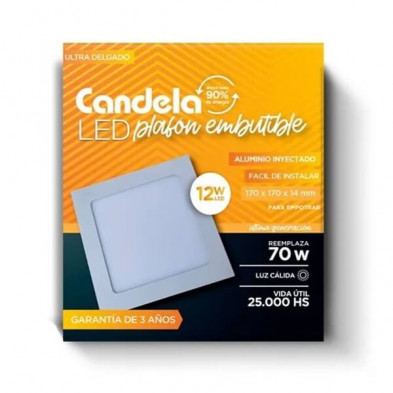 Panel embutido CANDELA 6826 cuadrado 12w 3000k cálido 720lm 17cm