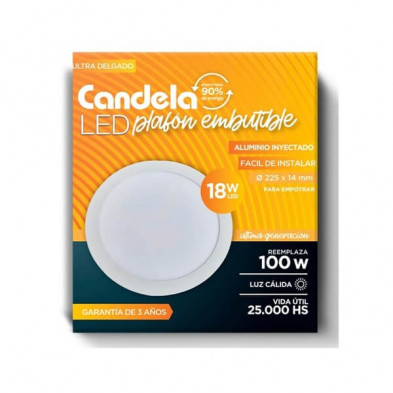 Panel embutido CANDELA 6822 redondo 18w 3000k cálido 1080lm 22,5cm