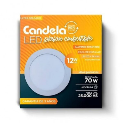 Panel embutido CANDELA 6820 redondo 12w 3000k cálido 720lm 17cm