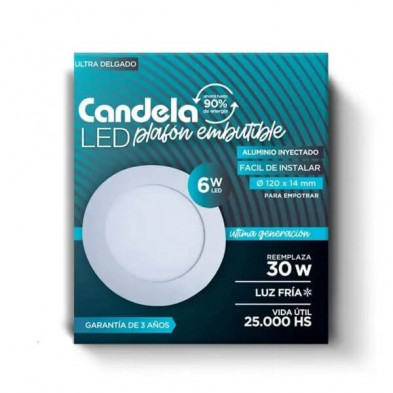 Panel embutido CANDELA 6817 redondo 6w 6500k fria 360lm 12cm