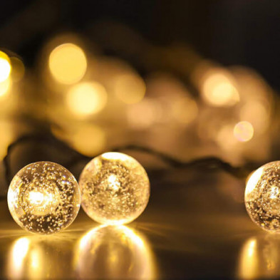 Luz de navidad tira led bolitas cristal 28 luces blanco cálido