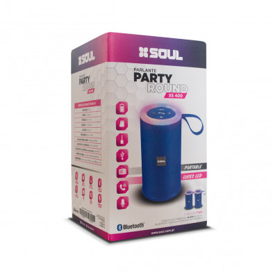 Parlante SOUL PARTY ROUND XS 400 bluetooth con luces LED rojo