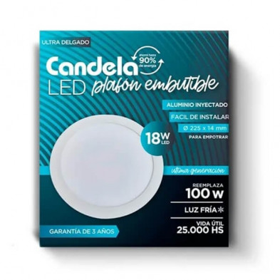 Panel embutido CANDELA 6821 redondo 18w 6500k frio 1080lm 22,5cm