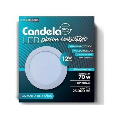 Panel embutido CANDELA 6819 redondo 12w 6500k frio 720lm 17cm