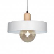 Colgante SAN JUSTO BALCARCE para 1 luz E27 blanco con detalle en madera