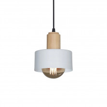 Colgante SAN JUSTO BALCARCE para 1 luz E27 blanco detalle en madera
