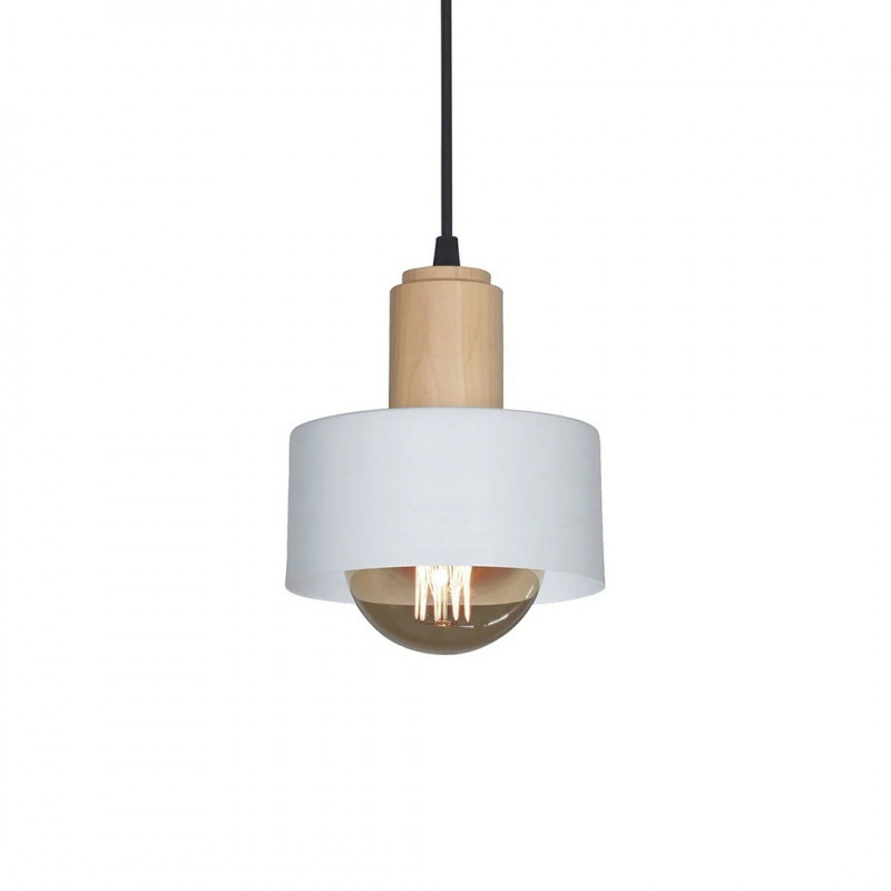 Colgante SAN JUSTO BALCARCE para 1 luz E27 blanco detalle en madera Colgante SAN JUSTO BALCARCE para 1 luz E27 blanco detalle en madera