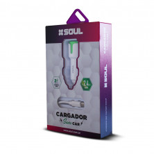 Cargador SOUL para auto Lightning + USB-C carga rápida blanco