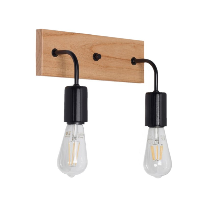 Aplique CARILUX Millennial para 2 luces E27 madera paraíso con metal negro