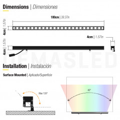 Bañador led DEMASLED dimerizable RGB 36w 1.5A 2520lm IP65