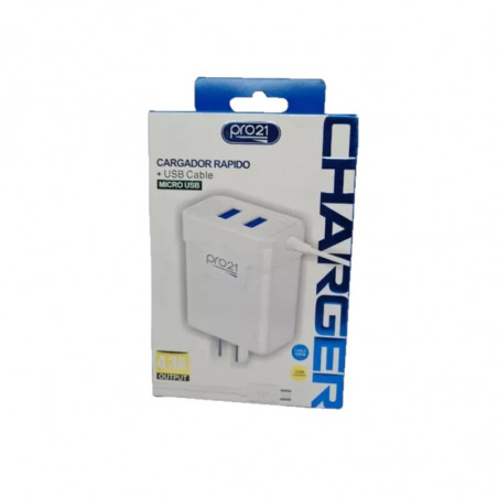Cargador viajero PRO21 Lite Micro USB + 2 USB blanco con cable