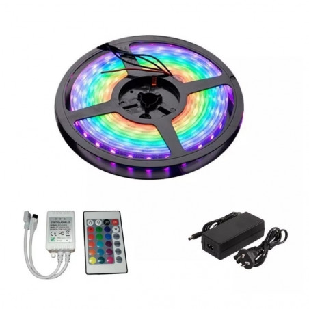 Set cinta led RGB TBCin 14.4w 12vcc 5 metros con fuente y controlador