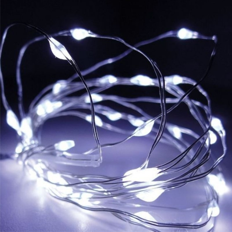 Luces de navidad alambre 20 led blanco frio 2 metros con pila Luces de navidad alambre 20 led blanco frio 2 metros con pila