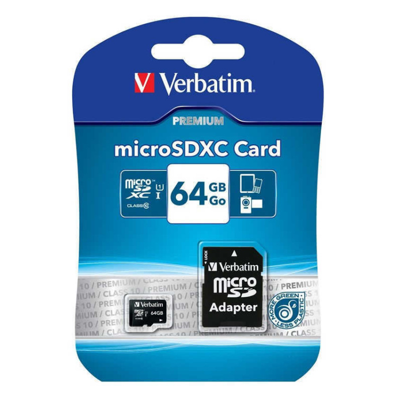 Memoria MicroSD VERBATIM 44084 64GB clase 10 con adaptador