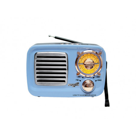 Parlante bluetooth NISUTA NSRV15 estilo vintage con radio AM/FM, MP3 y AUX outlet