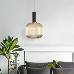 Colgante ETHEOS OVAL para 1 luz E27 vidrio dorado ambar