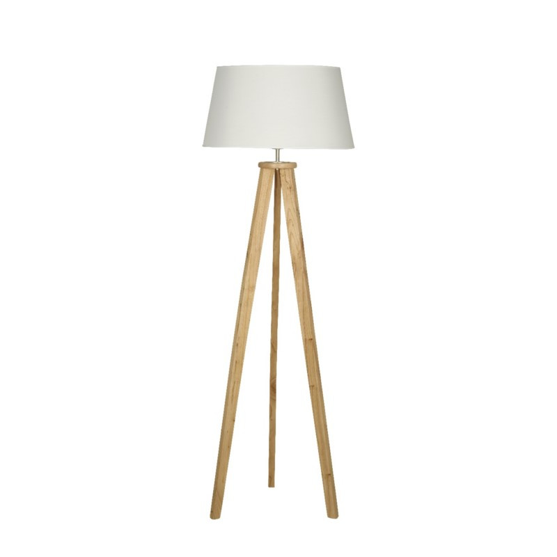 Lámpara de pie CARILUX E27 madera con pantalla de lino blanco