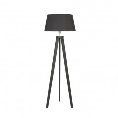 Lámpara de pie CARILUX E27 madera con pantalla de lino negra