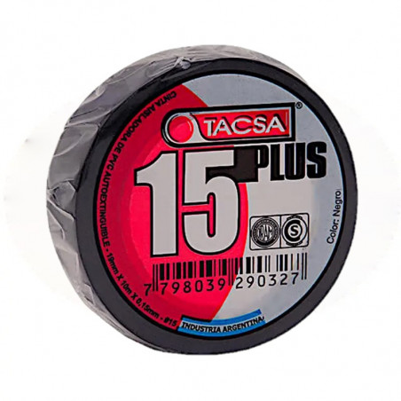 Cinta aisladora TACSA 15 PLUS pvc 19mm por 20 metros negro uso general