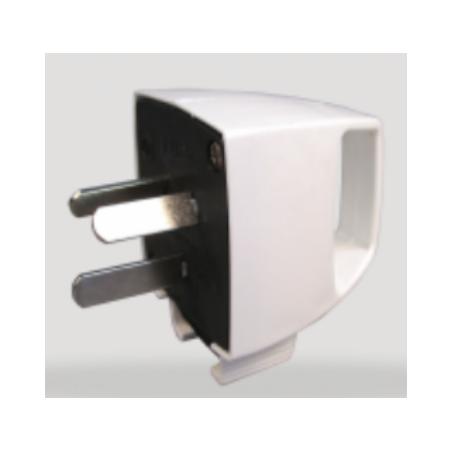 Ficha macho KALOP perno chato polarizado 10A 250v alto consumo blanco
