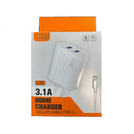 Cargador PRO21 LITE USB-C 3.1A blanco con cable