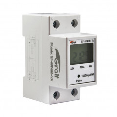 Medidor monofásico GRALF GF-60WHM-VA 2P riel din con amperaje y frecuencia