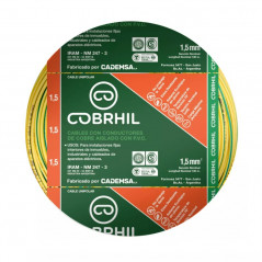 Cable unipolar COBRHIL 1,5mm2 bobina verde amarillo CLASE 4 IRAM 2183