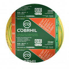 Cable unipolar COBRHIL 2,5mm2 bobina verde amarillo CLASE 4 IRAM 2183