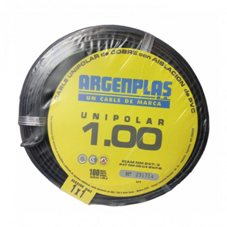 Cable unipolar ARGENPLAS 1mm2 negro IRAM 2183-NM247-3