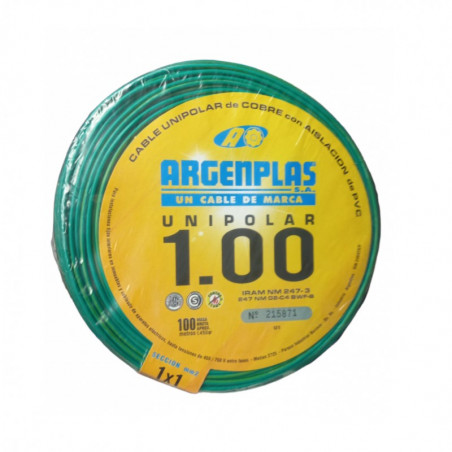 Cable unipolar ARGENPLAS 1mm2 verde amarillo IRAM 2183-NM247-3