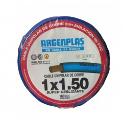 Cable unipolar ARGENPLAS 1,5mm2 bobina celeste CLASE 4 IRAM 2183