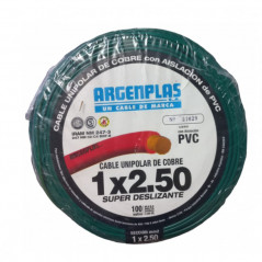 Cable unipolar ARGENPLAS 2,5mm2 bobina verde amarillo CLASE 4 IRAM 2183