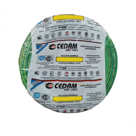 Cable unipolar CEDAM 6mm2 verde amarillo IRAM 2183-NM247-3