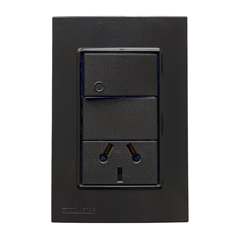 Conjunto armado TECLASTAR QUADRA 1 punto y 1 tomacorriente combinado 10A gris