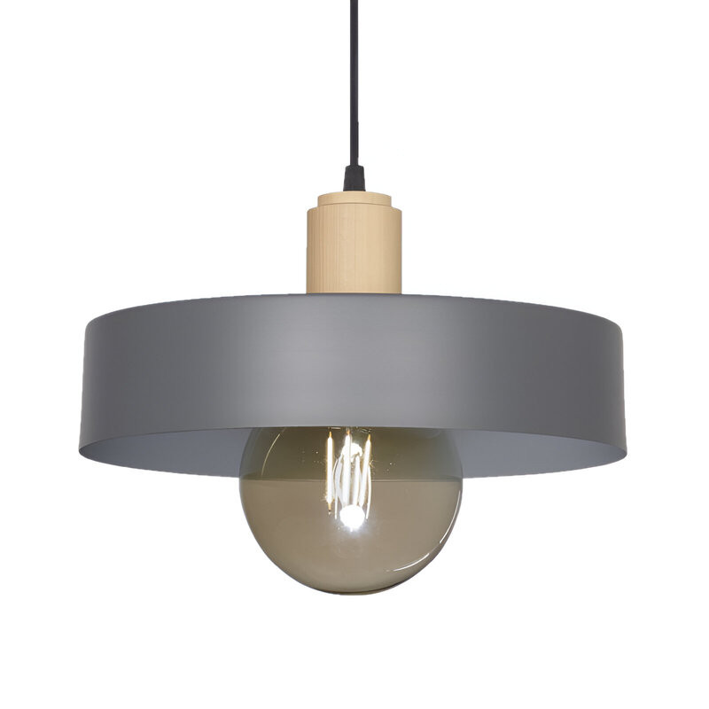 Colgante SAN JUSTO BALCARCE para 1 luz E27 chapa gris con detalle en madera outlet Colgante SAN JUSTO BALCARCE para 1 luz E27 chapa gris con detalle en madera outlet