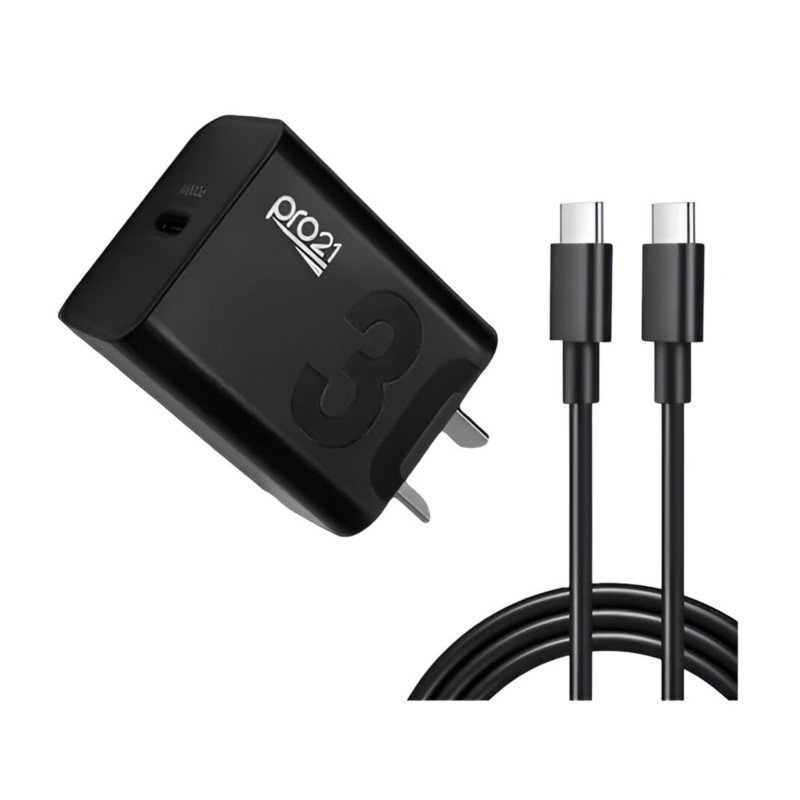 Cargador PRO21 USB-C 30W carga rapida negro con cable Cargador PRO21 USB-C 30W carga rapida negro con cable