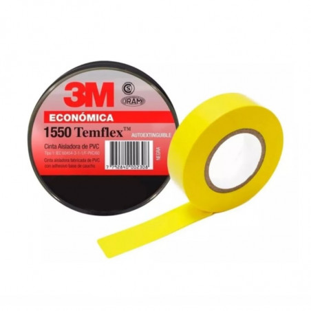 Cinta aisladora 3M TEMFLEX 1550 pvc 18mm por 20 metros amarillo uso general