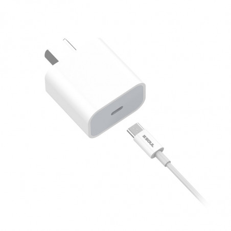 Cargador SOUL CVQ-PD20WC carga rápida 20W USB C con cable blanco